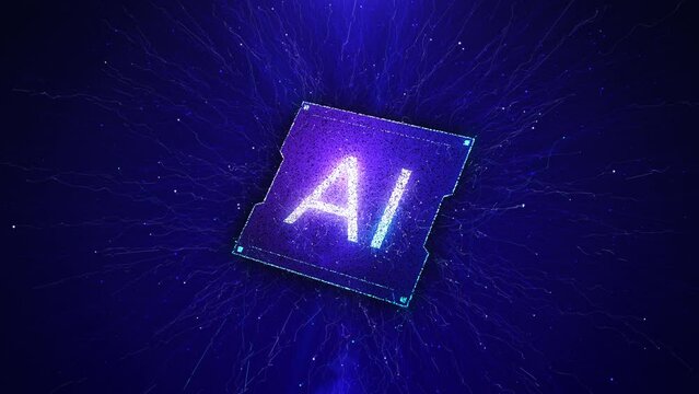 Concept for artificial intelligence, animation of particles and AI logo