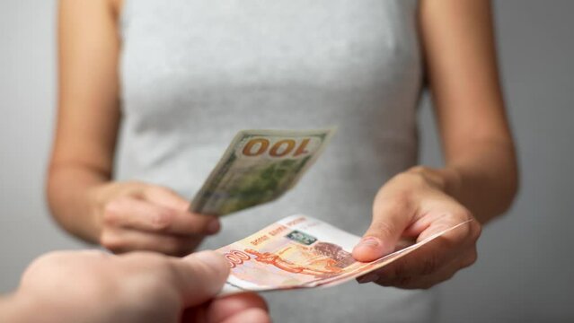 US Dollar and Russian ruble exchange.