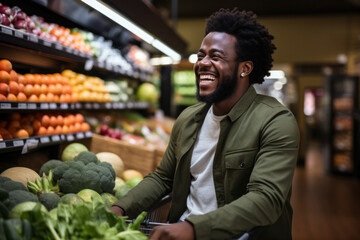 African male shopper in a grocery store in a shopping mall