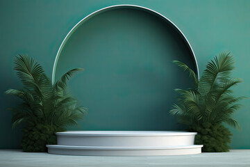 Product display podium scene mockup with natural leafs and plants, Promotion display, Minimal wall scene mockup product stage showcase