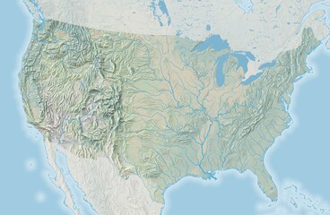Topographic map of the contiguous United States of America with colored landcover - 651089062