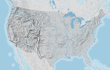 Topographic map of the contiguous United States of America