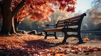 Bench in autumn park.