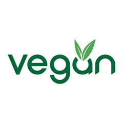 Vegan Dark Green Text Logo with V shaped Leaves