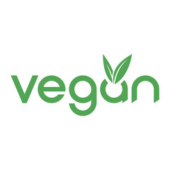 Vegan Text Logo with Green V shaped Leaves