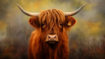 Schilderijen op glas highland cow with horns © Zain Graphics