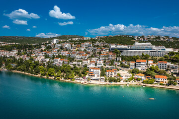 Naklejka na ściany i meble Panoramic Aaerial view of Neum, only coastal town in Bosnia and Herzegovina. 