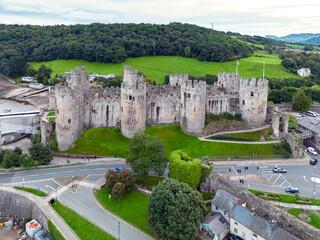 Aerial view of Conwy Castle - Conwy - North Wales