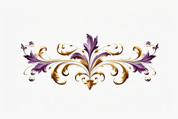 Gold and purple border with purple flowers, Generative AI