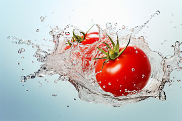Tomato, the most consumed vegetable in the world. Splashes of water. High nutritional value. A...