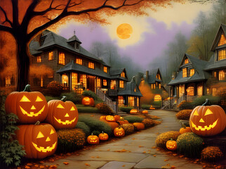 Vintage color palette Halloween long shot.