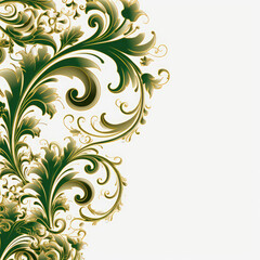 Green gold luxury decorative Filigree Elaborate on white Background, AI Generated