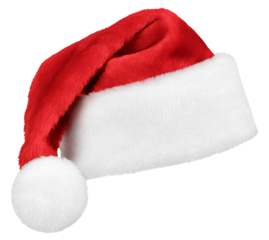Santa Claus red hat or Christmas red cap isolated on transparent background. High quality mask edges