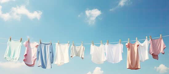 Laundry hanging to dry in the sky - obrazy, fototapety, plakaty