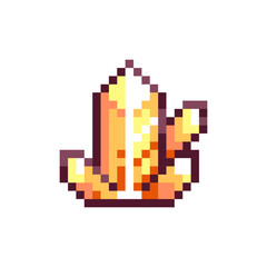 Obraz premium Retro 90s Pixel Art Crystal. Yellow Golden Topaz Icon. Vintage Arcade and Video Game Treasure Mineral Design for Web, App and Y2K Fantasy Concepts. 8 and 16 bit Symbol Assets.