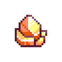 Obraz premium Retro 90s Pixel Art Golden Yellow Crystal Mineral Icon. Vintage Arcade and Video Game Treasure Loot Item.