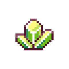 Obraz premium Pixel art Green Emerald Crystal Icon. Retro Style Game Asset or Arcade Element. 8 Bit Pixel Quartz Mineral Resource Gemstone Treasure. 