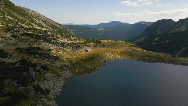 Aerial of glacier lake in Romania