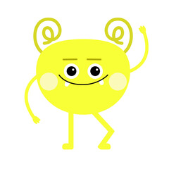 Monster. Cute kawaii kids cartoon character. Monsters collection. Funny yellow face. Template for poster, baby products logo and packaging design. Flat design. White background.