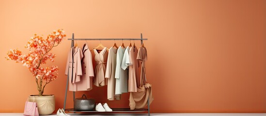 Apricot fashion items displayed by stylish wall