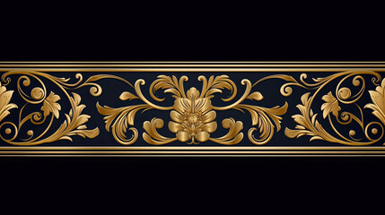 A black background with gold floral design Generative AI.