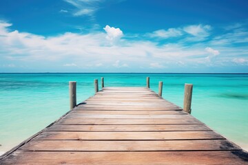Wooden jetty on tropical turquoise ocean