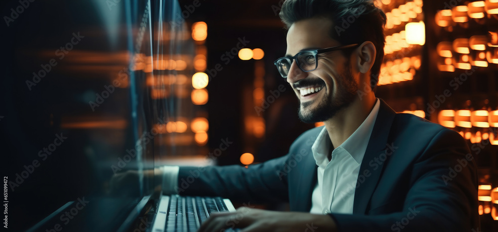 Leinwandbilder technician man using a laptop diagnostics or doing maintenance in a data centre, it engineers workin