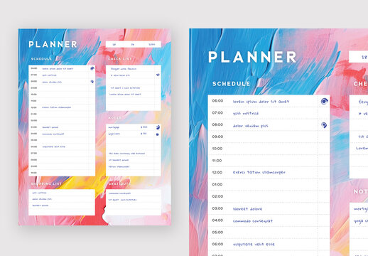 Colored Planner Template With Paint Background and Generative ai