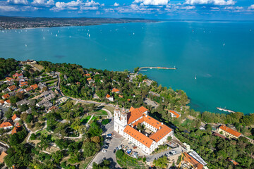 Tihany, Hungary - Aerial panoramic view of the famous Benedictine Monastery of Tihany, Lake Balaton