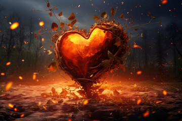 A heart with a fireball in the middle, Fiery Motion of Blazing Flames