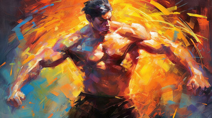 Beauty Strong man yang powerful, bodybuilder  fitness sport muscular - by generative ai