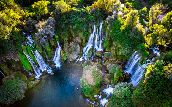 Aerial view of Kravica Waterfalls - Vodopad Kravica, Bosnia and Herzegovina
