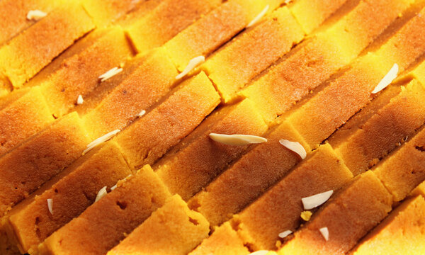 Tidy Display of Mysore Pak, a Traditional Delight.