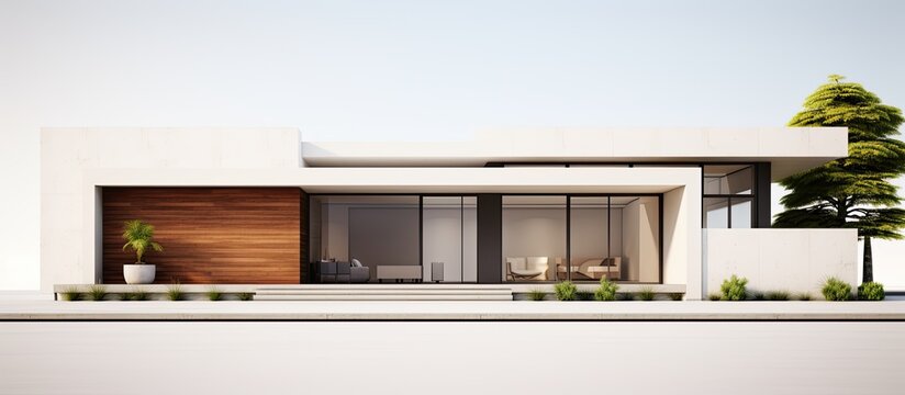 illustration of a residential building exterior for sale as a new home for a big family with a white floor empty wall background and modern design
