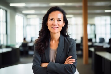 Fototapeta premium businesswoman in office standing with arms crossed,