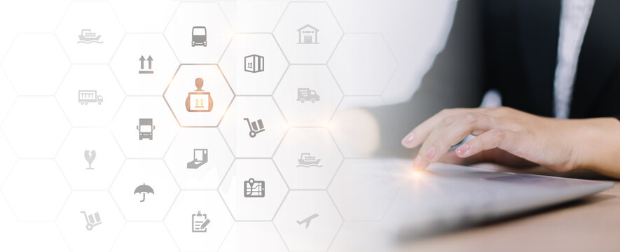 Logistic management concept. The complex process of planning, organizing and controlling resources to meet the needs of customers. The efficient flow and storage of goods, services..