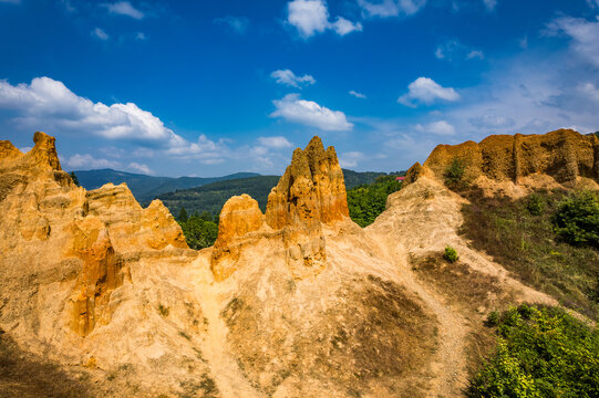 Sand Pyramids - Pjescane piramide close to Foca in Bosnia and Herzegovina. Aerial drone view