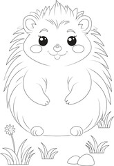 Fototapeta premium Coloring page a tiny hedgehog curled up into a ball