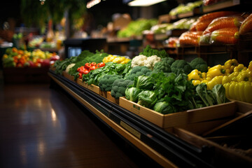 Department of greens and vegetables in a supermarket