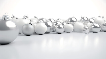 White Christmas balls on solid white background.