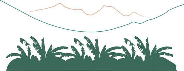 Vector illustration. Banana plantations, mountains.
