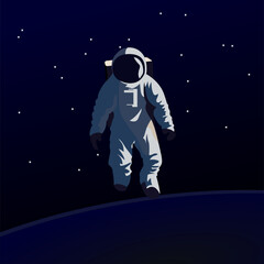 astronaut space walking in sky full of stars vector illustration , cosmonaut walking on the moon or a different planet vector image
