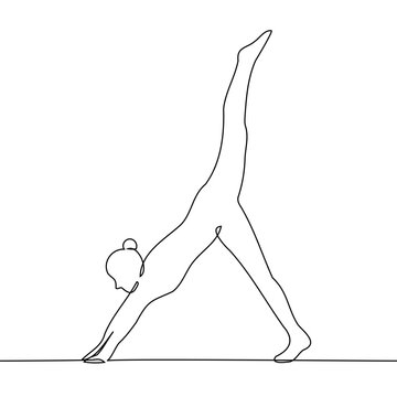 recommend clip art: woman stands on her hands and leg raising her second leg up - one line art vector. concept gymnast doing stretching
