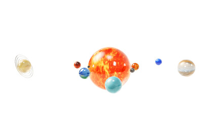 Cartoon stylized set of glass balls in the shape of planets of solar system isolated on a white background. 3d illustration