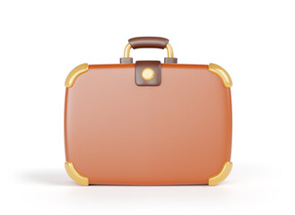 3d render cartoon leather travel suitcase isolated on a white background