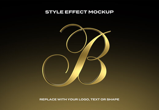 Text Logo Style Effect Gold Chrome Glass Mockup 3D Metal Template