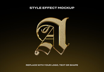 Text Logo Style Effect Gold Chrome Glass Mockup 3D Metal Template