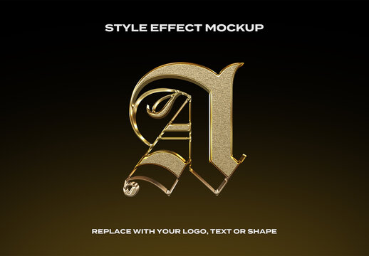 Text Logo Style Effect Gold Chrome Glass Mockup 3D Metal Template