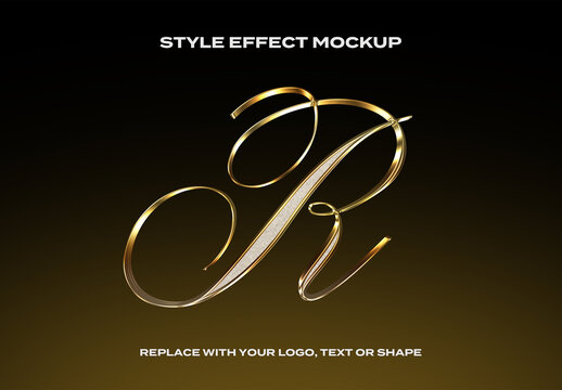 Text Logo Style Effect Gold Chrome Glass Mockup 3D Metal Template