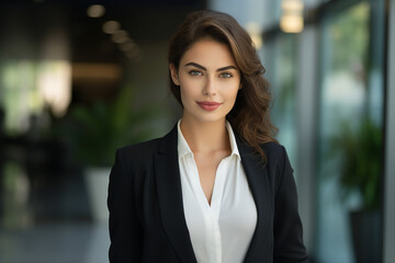 Obraz premium Generative AI picture portrait of amazing gorgeous office worker young woman